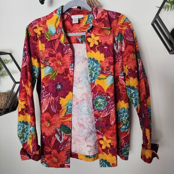 Coldwater Creek Women's Size M Bright Floral Open Front Blazer Jacket - Picture 1 of 8